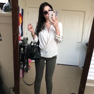 White Drapey V-Neck Blouse